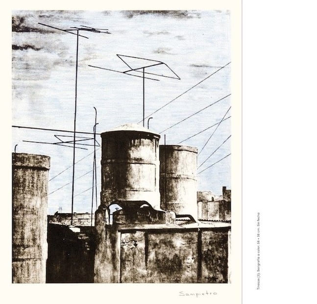 Tinacos 3 (sin fecha). Serigrafía a color. 56 x 38 cm. Crédito: Del libro Fernando Sampietro. Un verdadero duchampiano que se hacía llamar Marcelo del Campo.