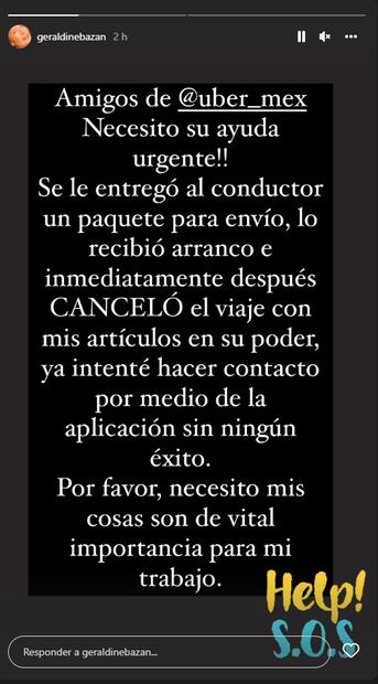 Geraldine Bazan denuncia que un Uber se robó sus cosas