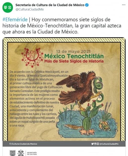 Coordinación de Memoria Histórica y Secretaría de Cultura capitalina difieren sobre la fundación de Tenochtitlan 