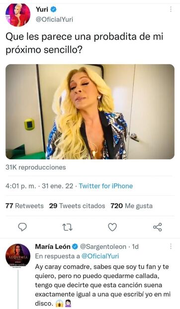 María León y Yuri protagonizan "pleito" por presunto plagio