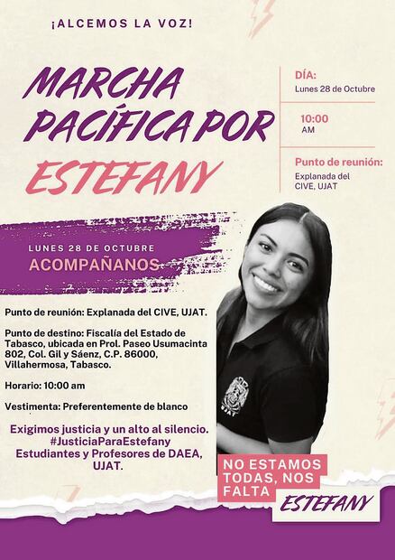 Este lunes se llevará a cabo una marcha en Villahermosa para exigir justicia por Estefany. Foto: Especial