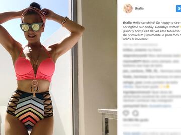 Thalía recibe calor de primavera en traje de baño