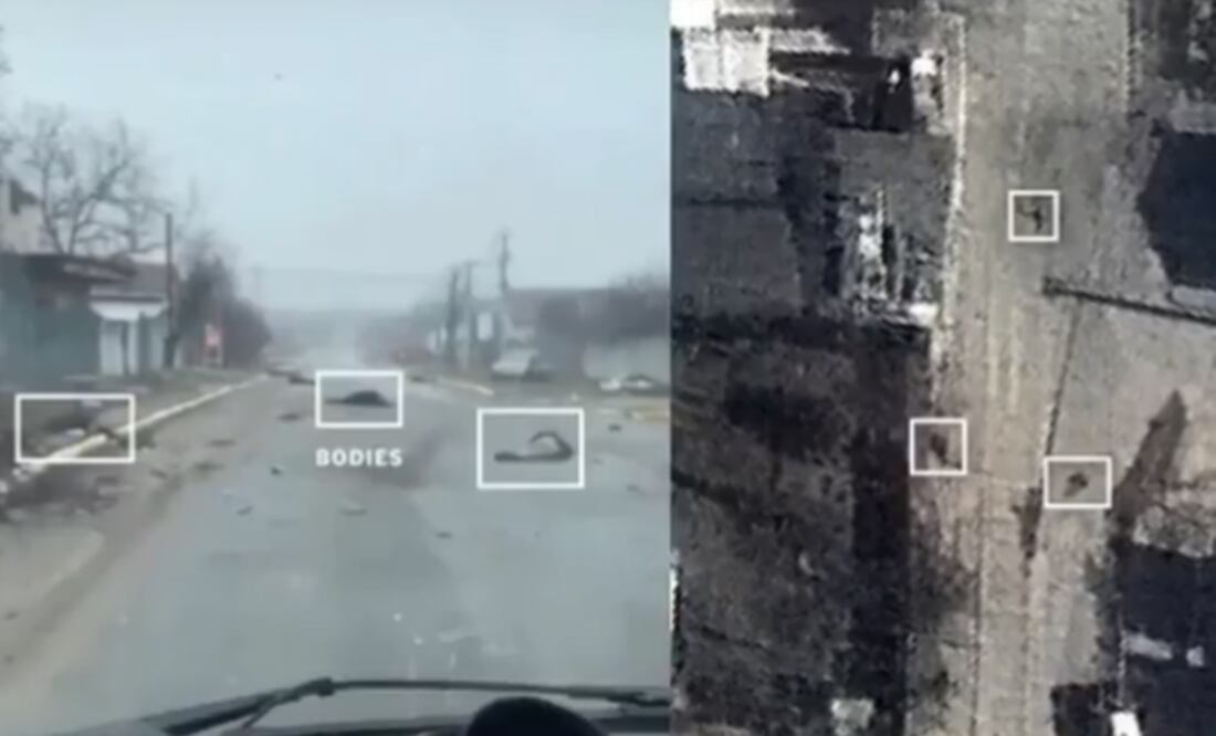 Los cadáveres de 410 civiles fueron hallados en los territorios de la región de Kiev. Foto: Tomada del video