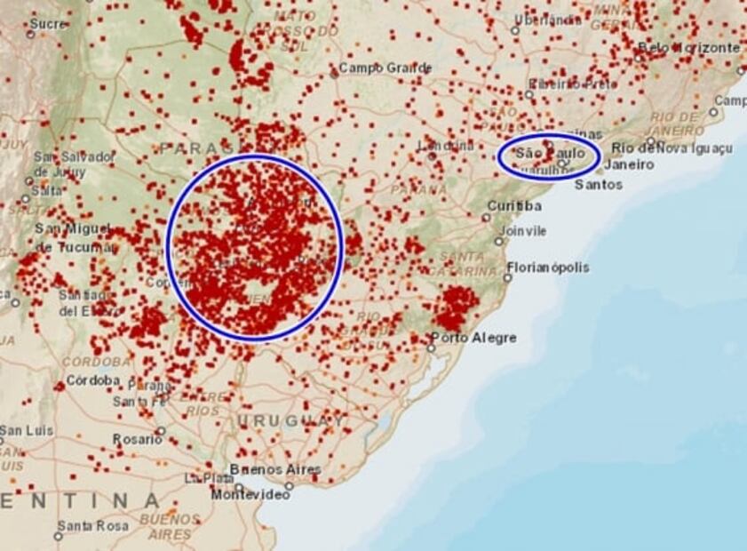 Distancia entre las principales ciudades de Brasil y el incendio del Amazonas
