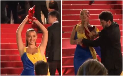 VIDEO: Activista se cubre de sangre falsa en la alfombra roja de Cannes