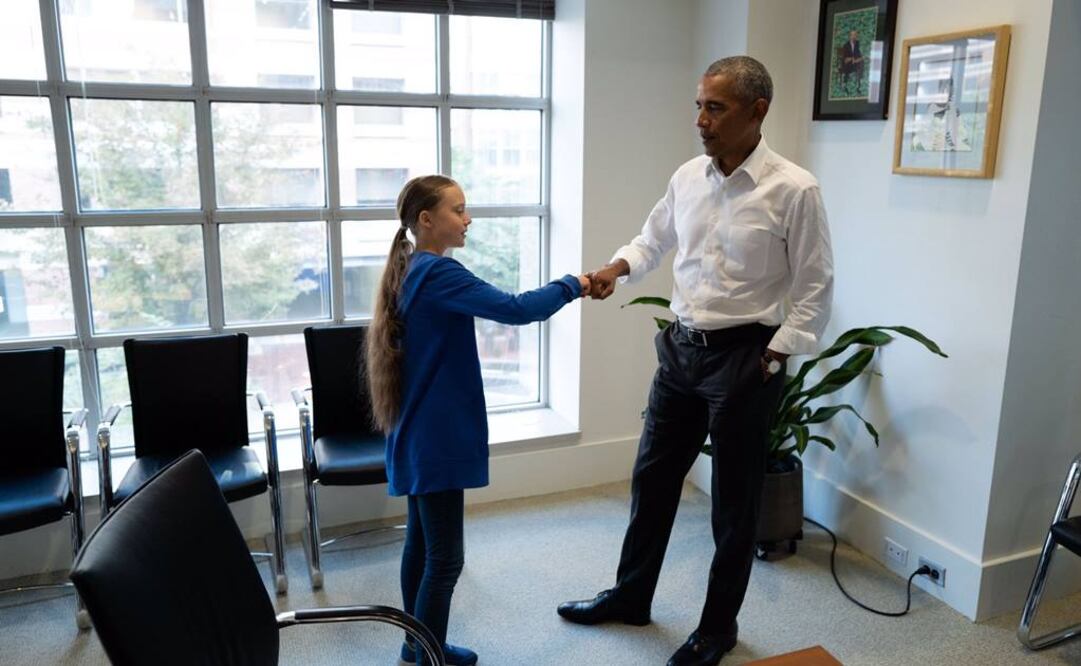 El expresidente estadounidense Barack Obama se reunió con la ambientalista sueca Greta Thunberg (Foto: Twitter)