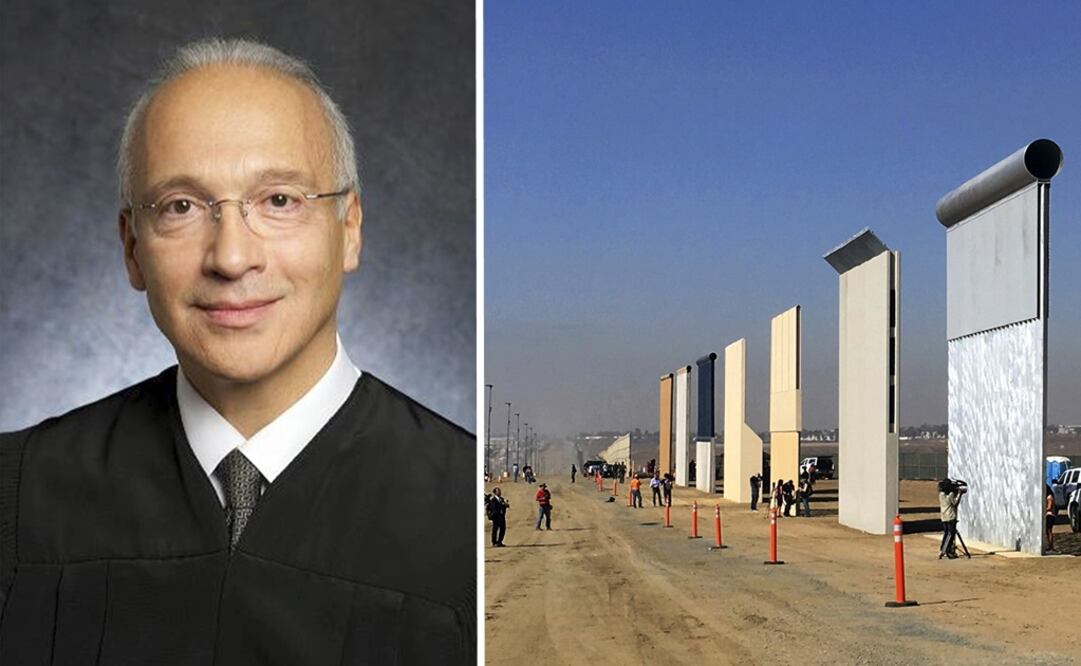 El juez federal Gonzalo Curiel, mexicano-estadounidense; prototipos del muro de Trump en San Diego (Foto: AP)