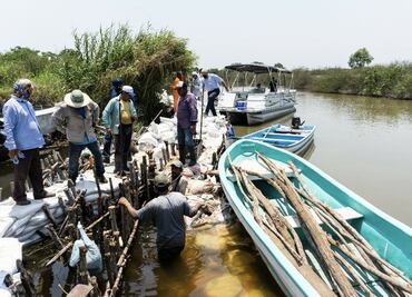 Con 500 costales frenan ingreso de agua salada a Tampico
