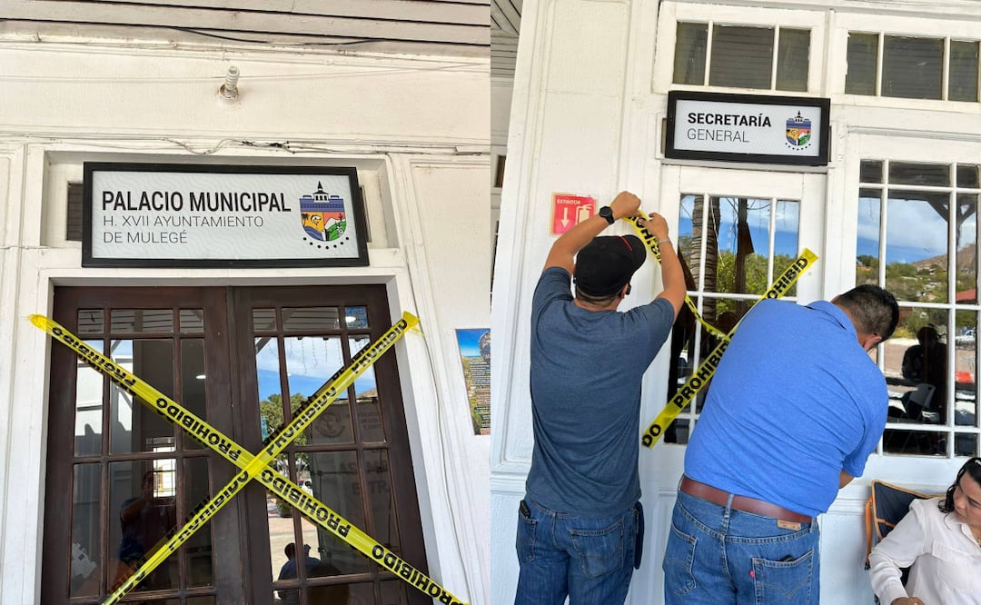 Sindicalizados bloquean Palacio Municipal de Mulegé, BCS. Foto: Especial