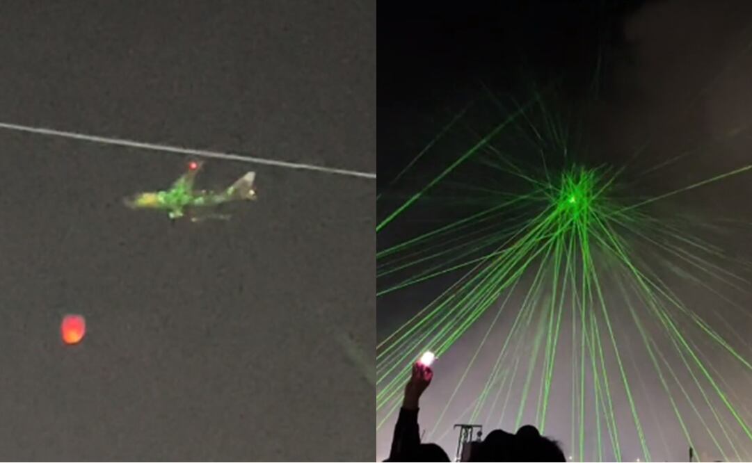 Personas apuntan avión con un rayo láser. Foto: Captura de video