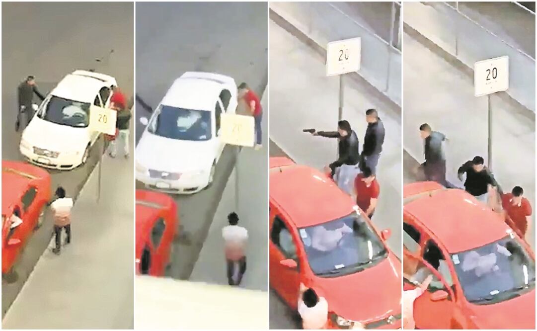 Cuatro sujetos intentan robar un Jetta blanco, pero el conductor se niega a bajar, por lo que van por el Gol rojo. Foto: TOMADAS DE VIDEO