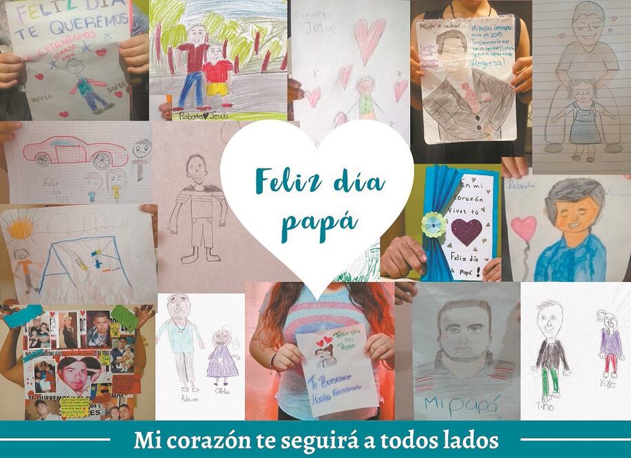 A través de fotografías, dibujos y frases, los menores de edad plasmaron sus sentimientos sobre la falta que les hace la figura paterna. Foto: ESPECIAL