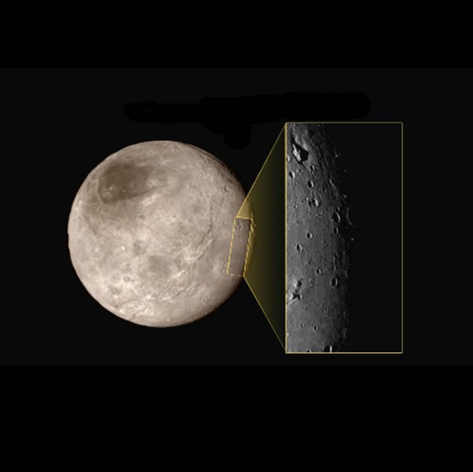 Detalles de Caronte, una de las lunas de Plutón (NASA)