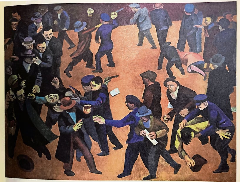Otro ejemplo de imágenes violentas en el arte: Primero de mayo en Nueva
York (1931), de Pablo O’Higgins. Foto: Imagen tomada del libro “Las imágenes violentas en el México Moderno”