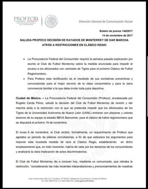 Profeco y Conapred aplauden a Rayados su cambio de opinión