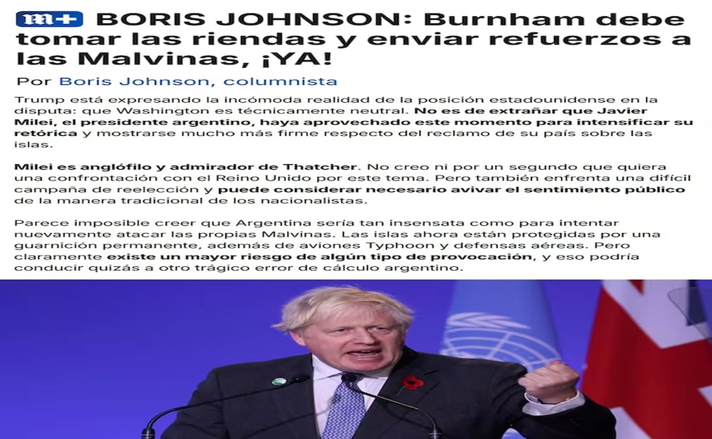La columna redactada por el político del Reino Unido, Boris Johnson. Foto: La Nación