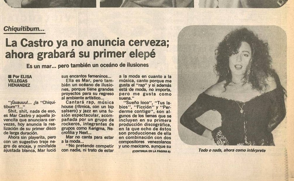 El tiempo pasó y EL UNIVERSAL no perdió contacto con Mar Castro para saber el avance de su carrera artística. Hemeroteca EL UNIVERSAL.