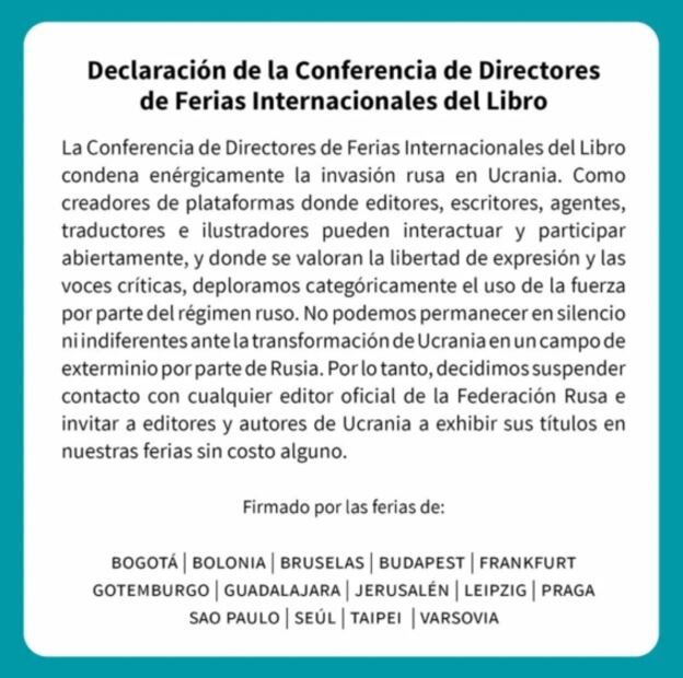 Guerra Rusia-Ucrania: ferias de libro suspenden contacto con editores de la Federación Rusa