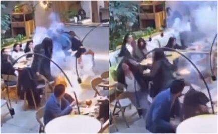 Pila portátil explota sobre mesa de restaurante en CDMX y genera terror; video se viraliza