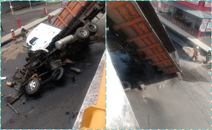 Volcadura de tractocamión provoca caos vial sobre la carretera Lechería-Texcoco