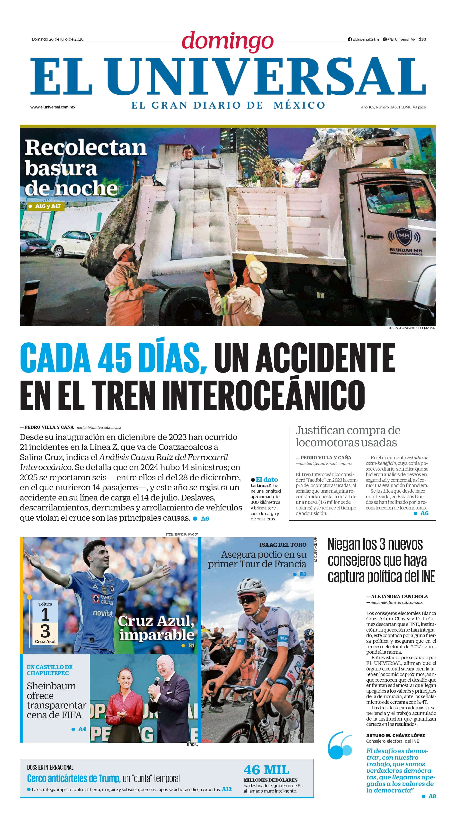 Portada impresa del 26 de julio