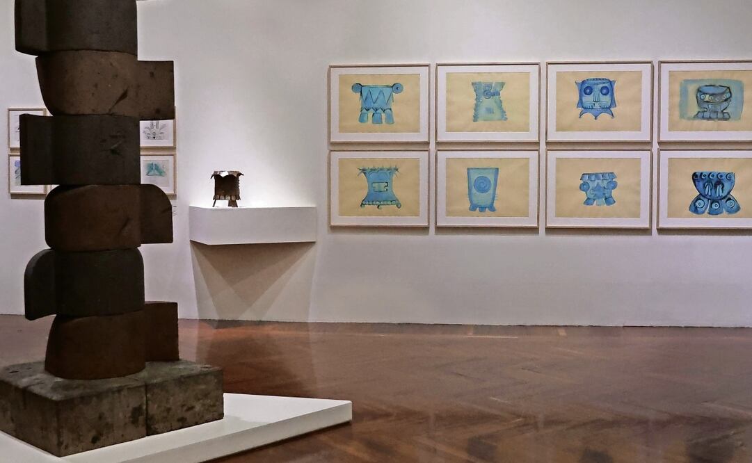 Algunas acuarelas que se muestran por primera vez son los estudios previos que hizo Ángela Gurría sobre la escultura Homenaje a Tláloc, que se ubica en el Cutzamala. Foto: Fernanda Rojas | El universal