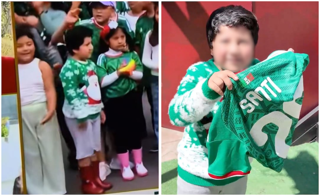 Mundial 2026: regalan camiseta de la Selección Mexicana a niño con suéter navideño; recibe saludo de Santiago Giménez. Foto: Redes Sociales