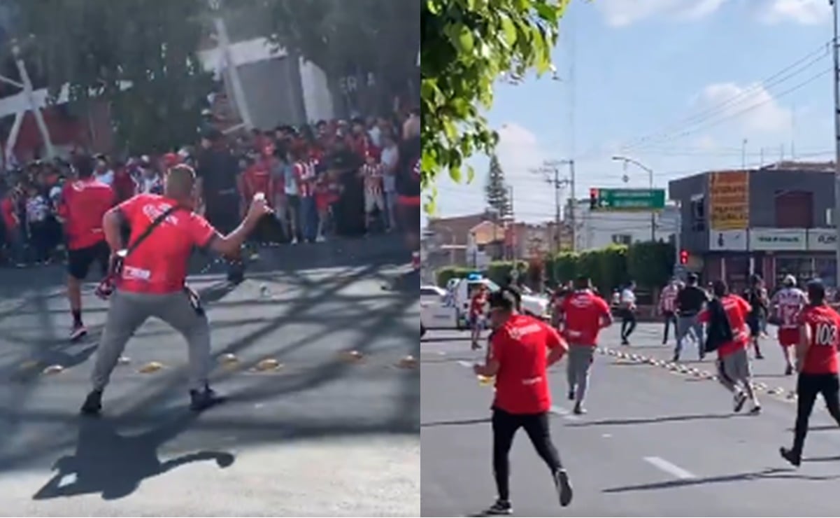Video: Afición de Irapuato y Chivas desatan riña afuera del Estadio Sergio León Chávez 