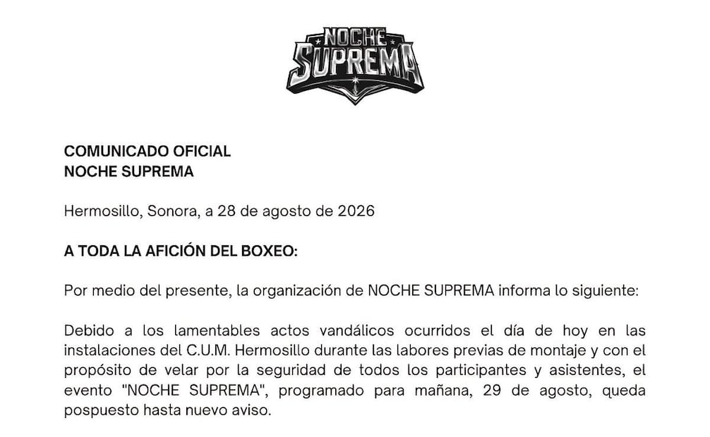 La Mesa Estatal de Seguridad confirmó posteriormente la suspensión de la función “Noche Suprema” como consecuencia de los hechos registrados en las instalaciones deportivas. | Foto: Especial.