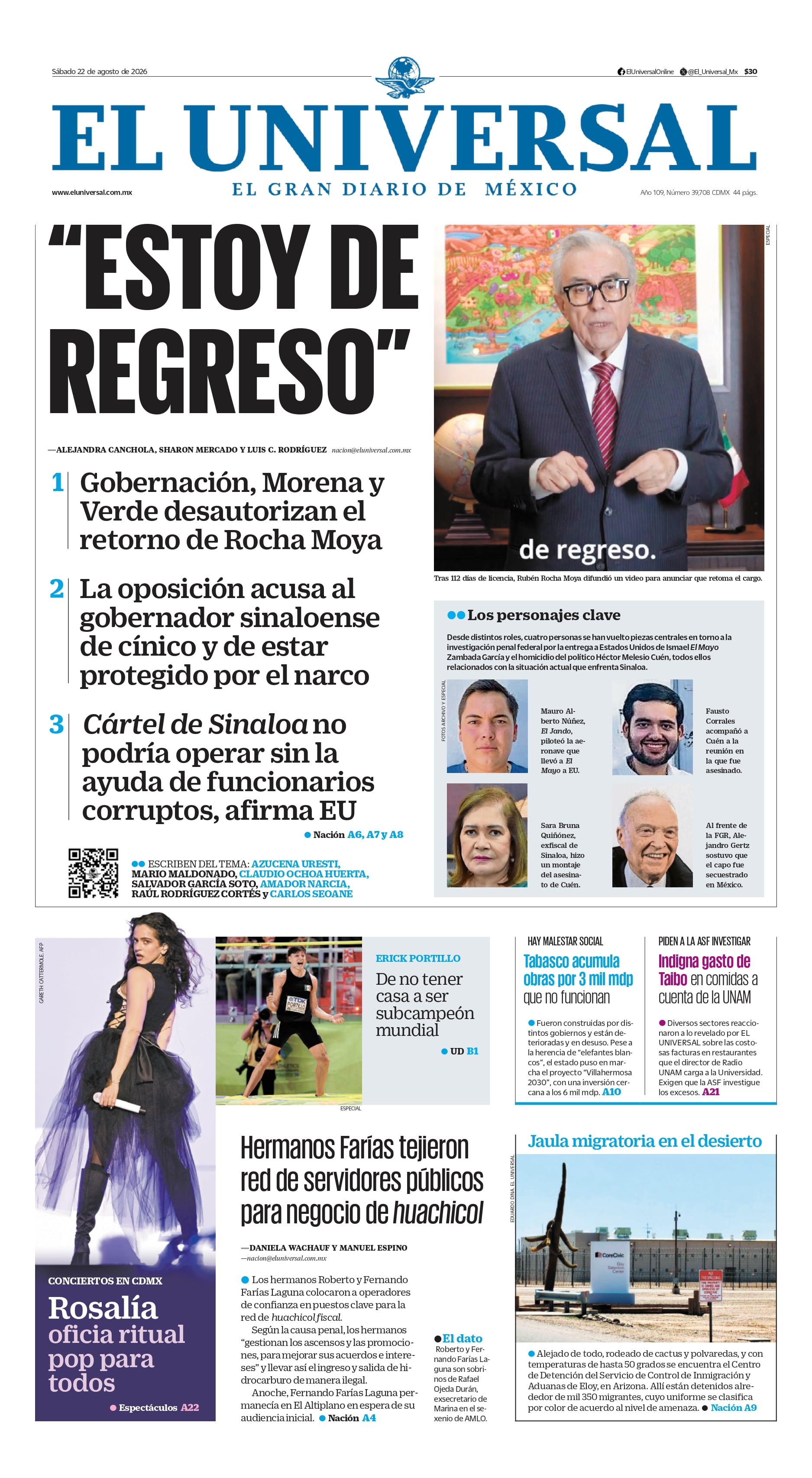 Portada impresa del 22 de agosto de 2026
