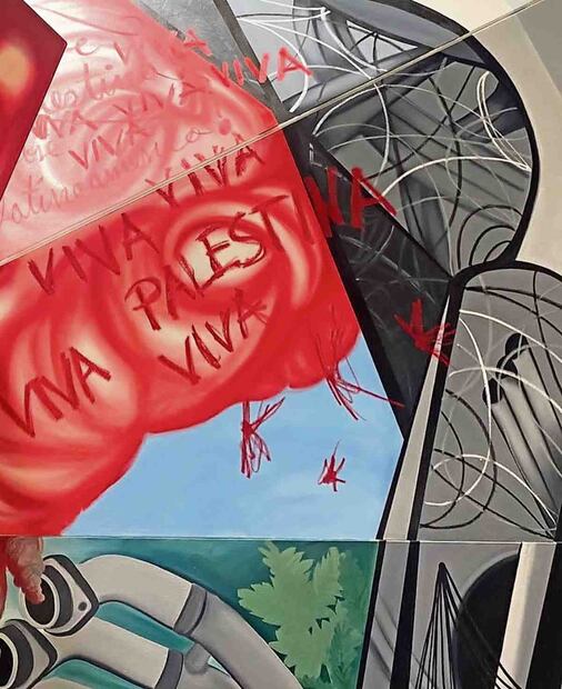 La mexicana llamó la atención en la Bienal de Venecia con su mural Rage is a Machine in Times of Senselessness, que tenía escrito “Viva Palestina” (23/01/2025) Frieda Toranzo- Jarger