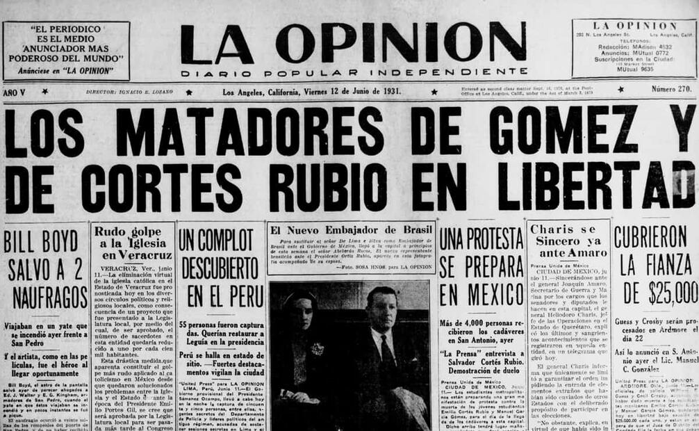 La Opinión, 12 junio 1931. William Guess declaró: “yo esperaba que me dispararan en cualquier momento y no le habría dado ni un centavo a nadie por mi vida. Pensé en mí mismo, mi propia protección y vida”. Foto: La Opinión/Library of Congress/ESPECIAL