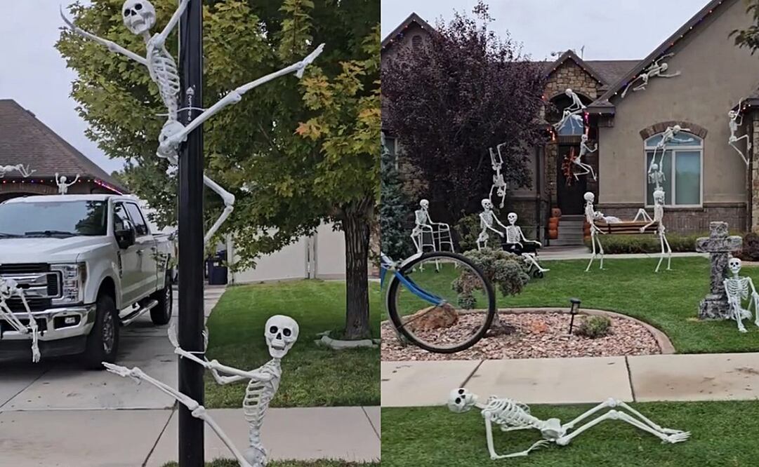 Los fanáticos de Halloween quedaron fascinados con la decoración de esqueletos. Foto: TikTok @amybeepay