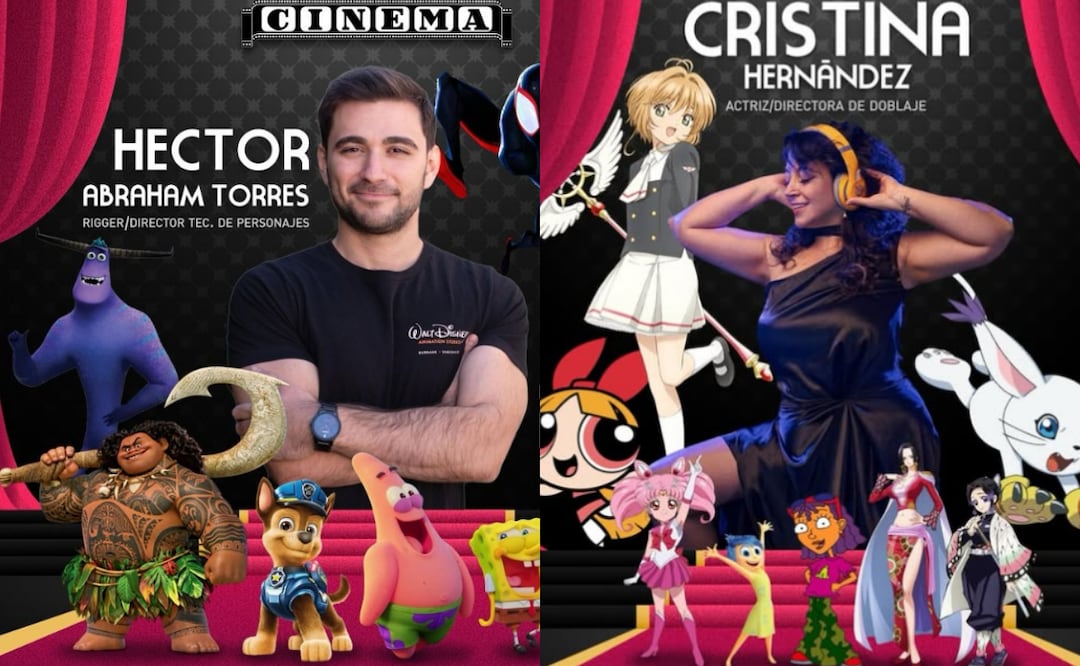 Héctor Abraham Torres, artista experto en Disney y Cristina Hernández, la famosa actriz de doblaje, estarán en el Festival de Cortometrajes en el Centro Cultural Futurama (10/05/2025). Foto: Especial