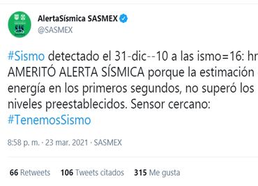 Otro error de la Alerta Sísmica, emite información de sismo ¿de 2010?