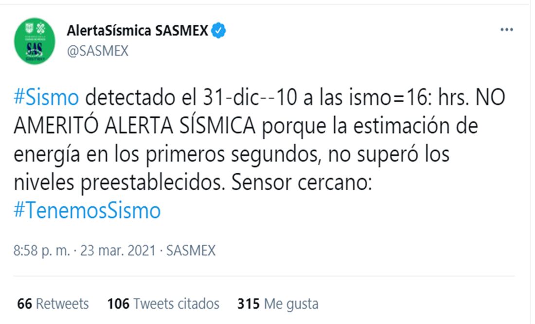 Foto: Twitter @SASMEX