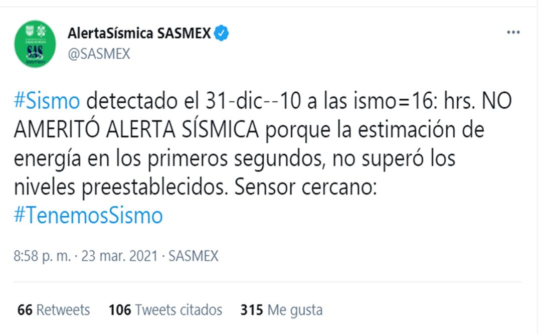 Foto: Twitter @SASMEX