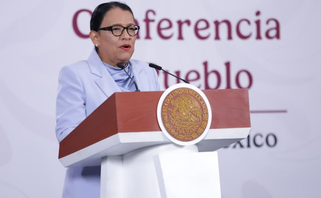 Rosa Icela Rodríguez, titular de la Segob durante la conferencia de prensa de la presidenta Claudia Sheinbaum este 14 de abril (14/04/2026). Foto: Fernanda Rojas / EL UNIVERSAL
