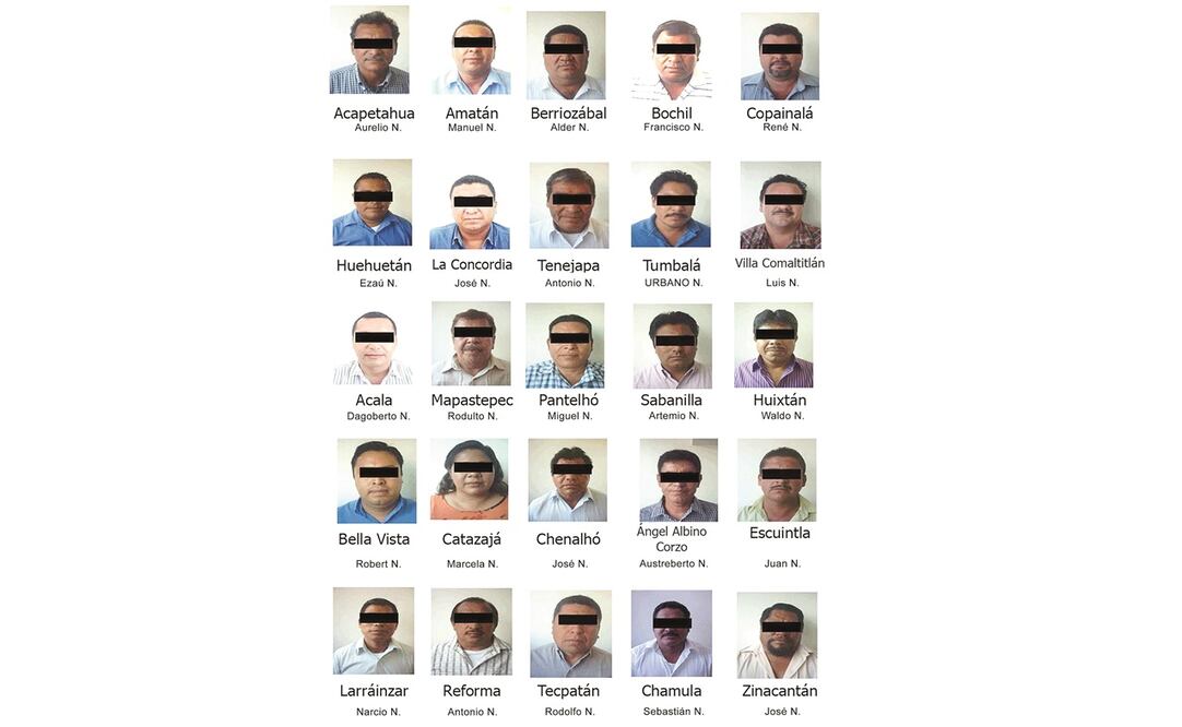 El Órgano de Fiscalización Superior del Congreso del Estado de Chiapas presentó la lista de los 25 ex ediles que denunció penalmente (CORTESÍA)