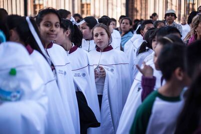 Listo, retrato viviente para dar bienvenida al Papa en Morelia