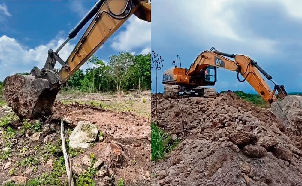 Imágenes sobre las técnicas y métodos de las obras en las que se sirvieron de retroexcavadoras en la ruta del Tren Maya, principalmente en el Tramo 7, a lo largo de Quintana Roo-Campeche. Foto: Especial