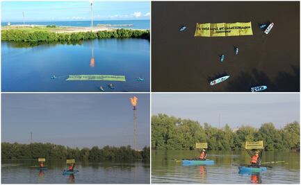 Greenpeace protesta frente a la refinería Dos Bocas; pide medidas ante cambio climático