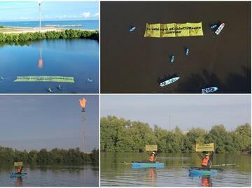 Greenpeace protesta frente a la refinería Dos Bocas; pide medidas ante cambio climático