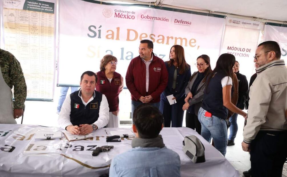 Autoridades arrancaron este día la campaña "Sí al desarme, sí a la paz" en Ciudad Juárez (06/03/2025). Foto: Especial
