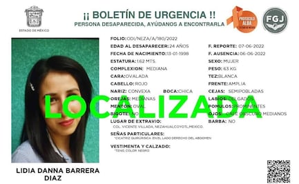 Hallan con vida a Lidia Danna Barrera Díaz, reportada como desaparecida desde el 6 de junio en Edomex