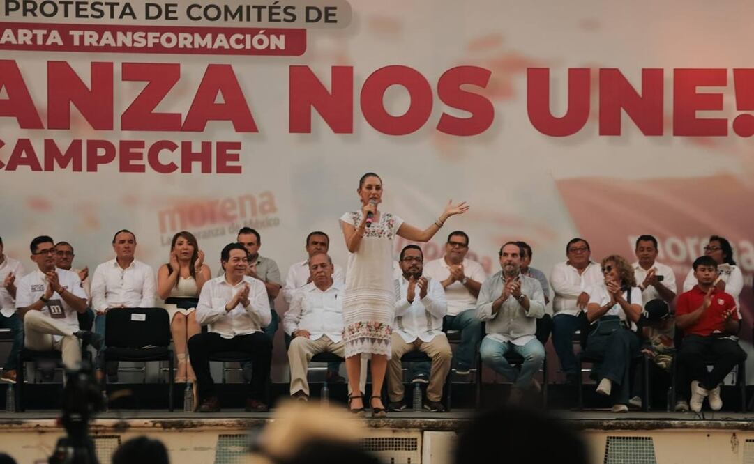 Aspirante a la presidencia, Claudia Sheinbaum, en evento con simpatizantes en Campeche. Foto: Especial
