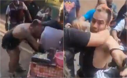 Máximo pierde el control: golpea a vendedor y destroza su puesto en plena función