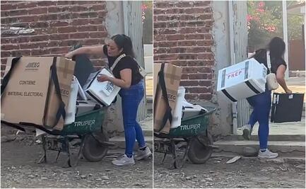 Elecciones 2024: Funcionaria de casilla utiliza carretilla para transportar material del INE en Guanajuato