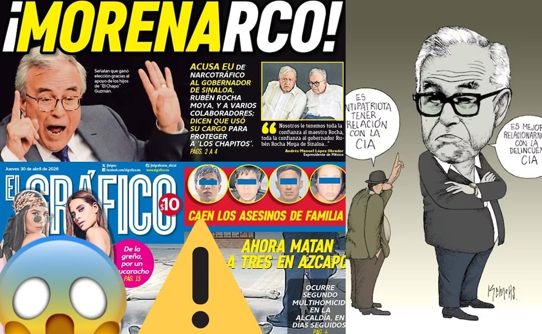 El tema del gobernador sinaloense ha escalado rápidamente hasta dominar las portadas de los principales diarios del país. Foto: EL GRAFICO y monero Kemchs. EL UNIVERSAL