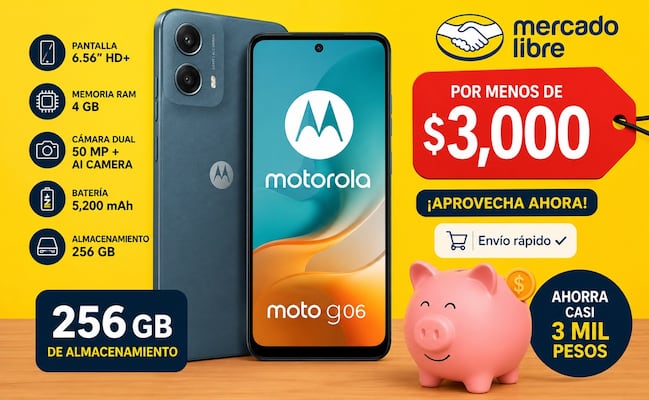Motorola Moto G06 256gb por menos de 3 mil pesos en Mercado Libre; no dejes pasar este precio